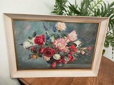 VINTAGE ORIGINAL OIL PAINTING SIGNED FLOWERS FLORAL ROSE ROSES FRAMED PICTURE