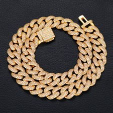 18K Gold Plated Sparkling Cubic Zirconia Mens Boys Miami Hip Hop Chain Necklace