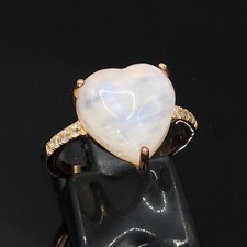 Rainbow Moonstone Ring with White Topaz in Rose Gold 925 Sterling Silver 6.05ct