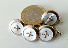 Antique Dress Shirt Buttons / Studs Set of 4 Rolled Gold Pearl & Gilt