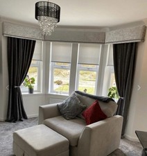 Grey crushed Velvet Padded Box Window Pelmet made to measure