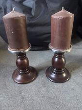 Brown Wooden Candle Holders (with Candles)