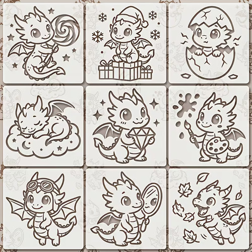 9pcs dragon stencil set - dragon,