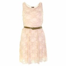 LADIES SLEEVELESS FLORAL LACE SKATER FRANKIE BELTED PARTY FANCY DRESS TOP