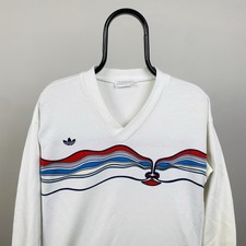 Vintage Adidas Ivan Lendl Sweatshirt Mens XS White Argyle V Neck 90s 80s