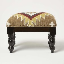 Jaipur Kilim Footstool Handmade Wool & Cotton 50x30x40cm Indian Geometric Design