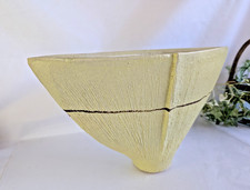 VTG Japanese MCM Studio Pottery Sculptural Ikebana Vase Textured Boat Form