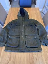 Mens Barbour Brindle Wax Jacket, Green, Hooded, Wool Lined, Large
