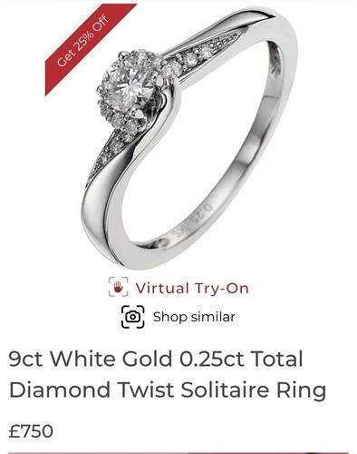 9ct white gold - diamond, ring