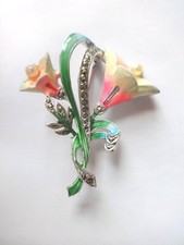 Floral Enameled Marcasite