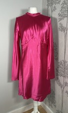 Never Fully Dressed Pink Mini Lily Dress Fuchsia Satin Ruffle UK 14 Glam Party