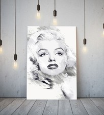 MARILYN MONROE 3 -DEEP FRAMED CANVAS WALL SKETCH ART PICTURE PAPER PRINT- GREY