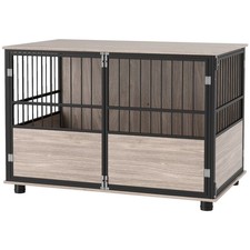 PawHut 100cm Dog Crate Furniture Dog Cage End Table Indoor w/ Doors, Cushion