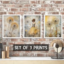 Dandelions Wall Art Vintage Set Of 3 Prints Dandelion Poster Shabby Chic Prints 