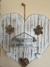 Ex Large Handmade Wooden Heart, Painted White Distressed Sealed With Hooks