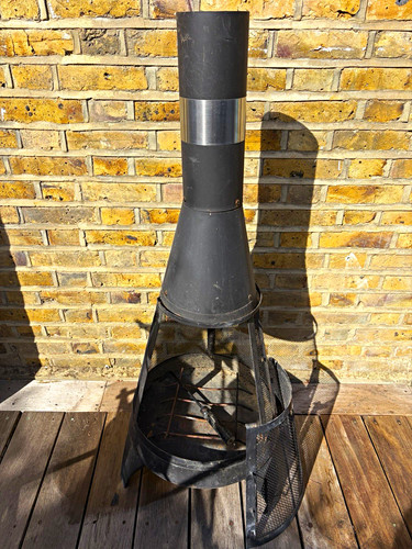 Black metal garden chiminea - metal,