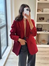 NEW ZARA 2023 RED FITTED VELVET BLAZER JACKET ZW COLLECTION Siz XL 9433/885 RARE