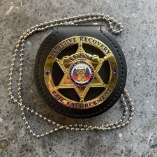 Fugitive Recovery Bail Enforcement Agent Sheriff Badge Chain & Leather Holder  