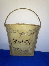 Farmhouse Yellow FAITH Metal Rustic Shabby Chic Wall Mount Flower Hanging Basket