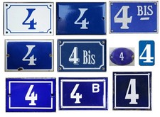 Old blue French house number 4 B BIS door gate plate steel enamel sign - pick