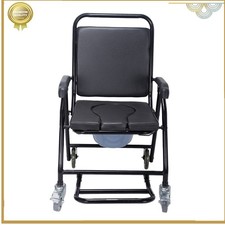Black Mobile Wheeled Glideabout Toilet Commode Chair Wheelchair with Footrests