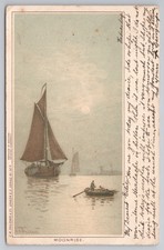 Art Postcard Moonrise Sailboat