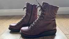 FLY LONDON WOMEN'S BURGUNDY LEATHER LACE UP ANKLE BOOTS SHOES UK 6 EUR 39 BT022