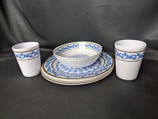 Patterned Picnic Ware Blue & White 8 Piece Melamine Picnic Barbeque Camping Set