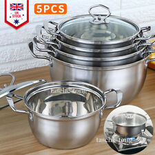 5PCS Induction Non Stick Stainless Steel Cookware Cooking Pots Pan With Lids Set