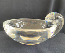 Vintage Signed  STEUBEN Crystal Glass Bowl with SNAIL SCROLL Handle.5 inch