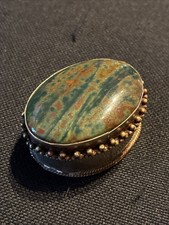 Green Gemstone Topped Asian-5cm-Vintage Trinket/Pill/Snuff Box Great Item!