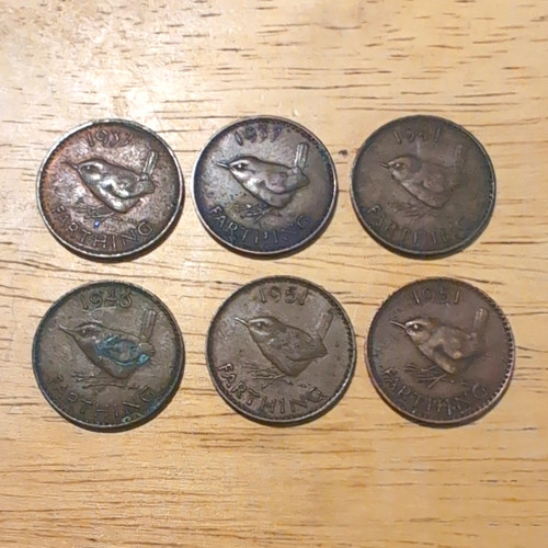 British farthing coins - british,