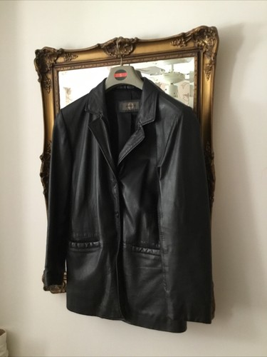Ladies black leather jacket - black,