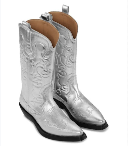 Ganni silver leather western - ganni,