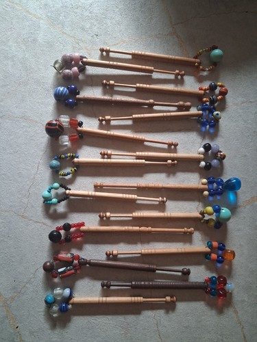 Antique wooden lace bobbins - lace,