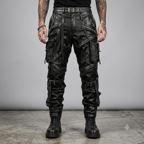 Mens black leather cargo pants - mens,
