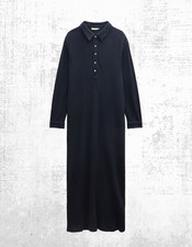 Women’s HUSH Jersey Dress Blue Mazie Midi Collared Button RRP £89