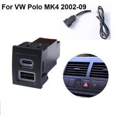 For VW for Polo Mk4 2002-2009 Black USB QC3.0+USB-C PD Charger +Cable Connector