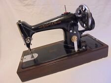 SERVICED 1945 VINTAGE SINGER SEWING MACHINE MODEL 201K & ACCESSORIES HANDCRANKED