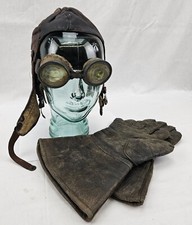 World War II German Leather Flying Helmet, Gloves And Goggles