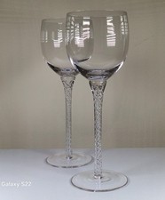 Pair of Handblown Glass Wine Goblets – Twisted Stem Design, Clear Thin Glass