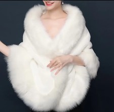 Elegant White Faux Fur Shawl