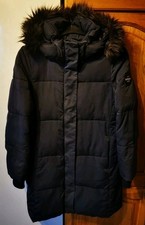 Superdry Long Puffer Coat Dark Navy Removable Hood & Removable Fur Size 16 Exc