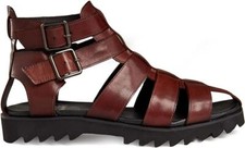Mens Real Leather Fisherman Sandal High Top Gladiator Cross Straps Buckled Shoes