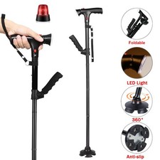 Folding Walking Stick LED Light Cane Adjustable Pole Handle Lightweight Strap