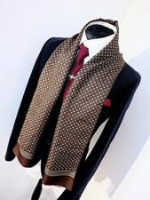 Men's Vintage Geometric Scarf, 60’s All Original Tassel Brown Mod Silk Cravat
