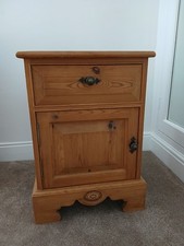 Antique Pine sturdy Bedside Table/Cupboard in good condition with door and draw