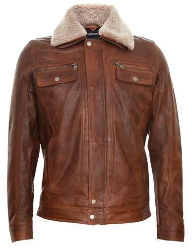 Men tan leather - leather, jacket