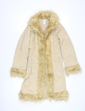 BHS Girls' Beige Long Fur Trim Coat 9-10 Years