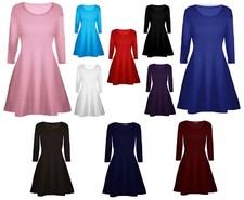 Girls Skater Plain Long Sleeve Summer Swing Dress Black White Red Pink Ages 5-13